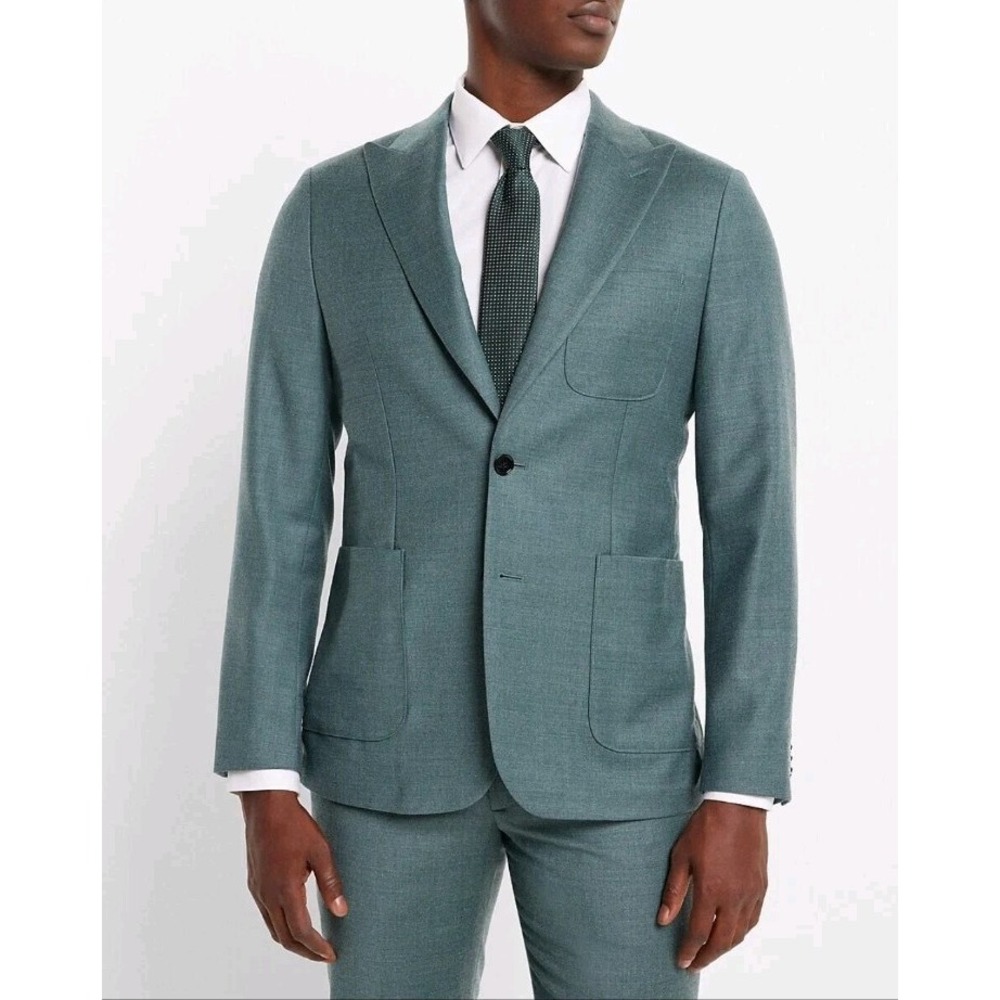 NEW EXPRESS $298 MEDIUM BLUE HEATHER EXTRA SLIM FLANNEL SUIT JACKET SZ 40R